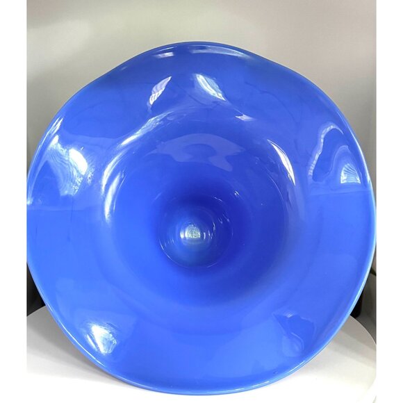 Vintage Blue Blown Glass Pedestal Compote Bowl With Clear Stem - Picture 2 of 9